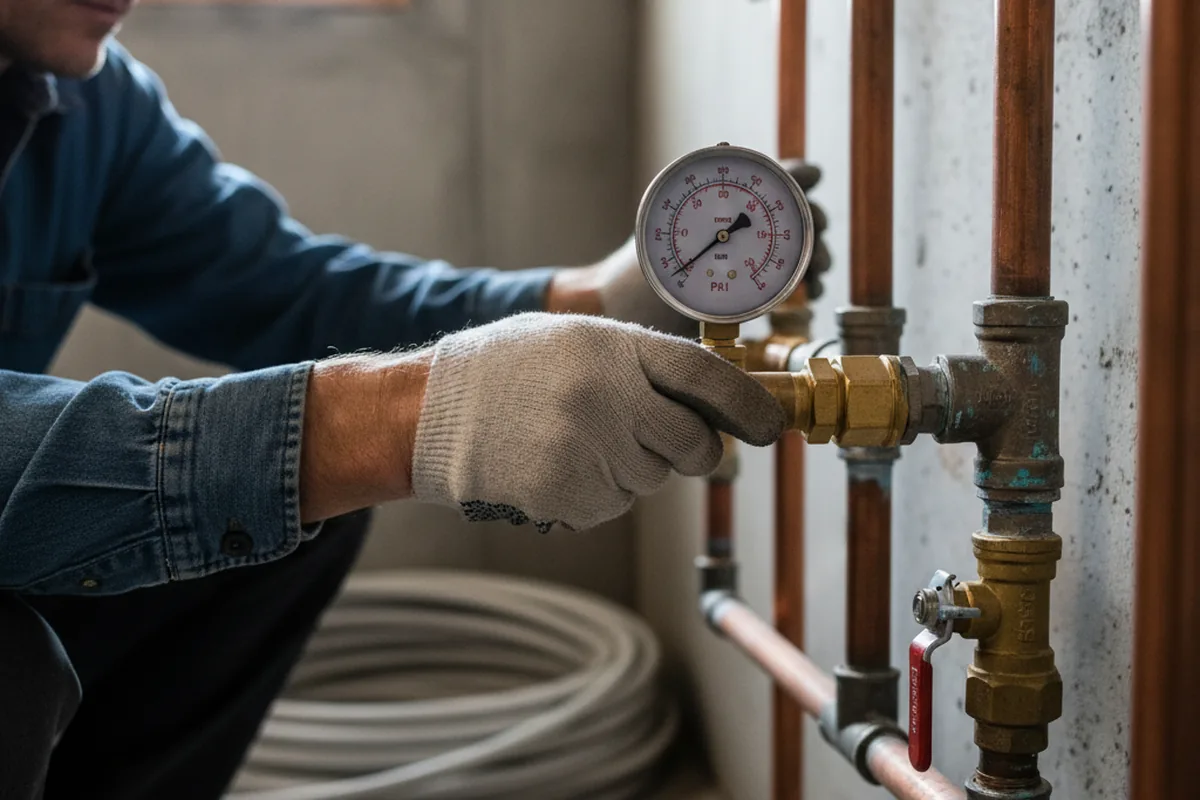 Pressure testing a repaired line during Water Line Repair in Forest City